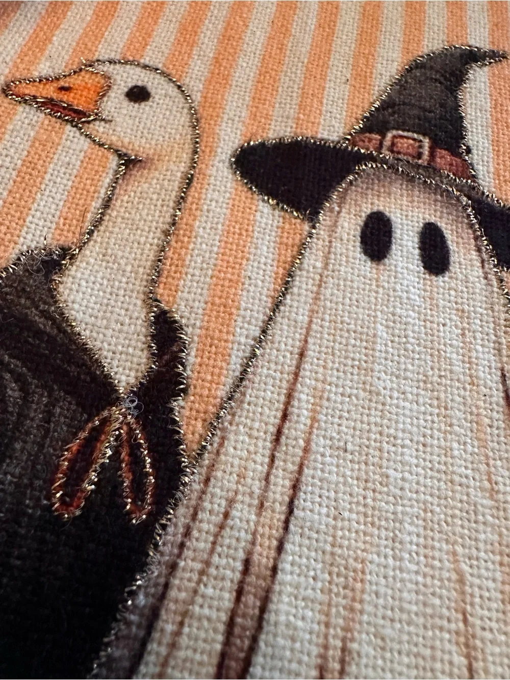 Halloween Kitchen Towels Set of 2 Ghost Pumpkins Striped Orange Black